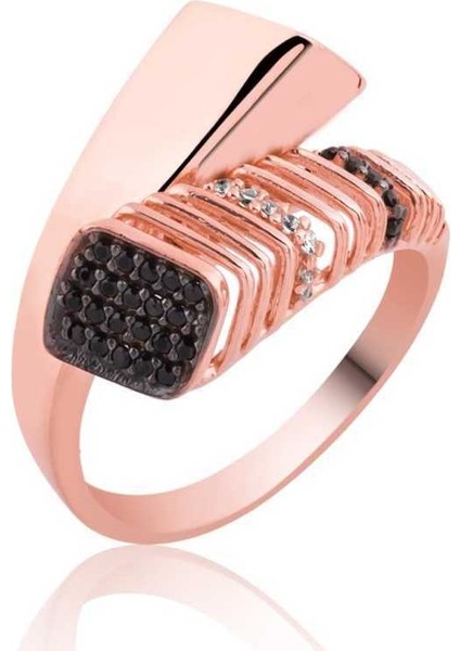 Gümüş Siyah Taşlı Bayan Yüzük