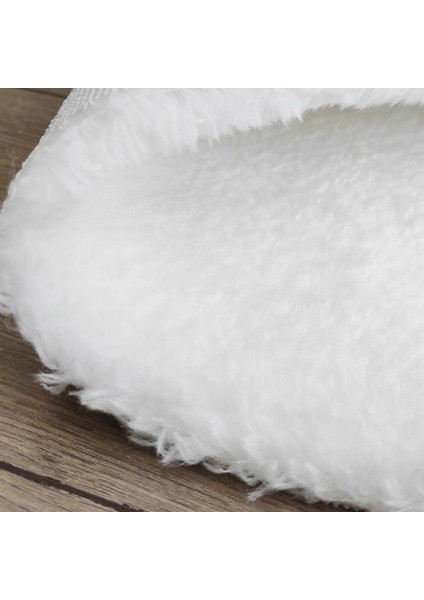 Yuvarlak Peluş Halı Pofuduk Puffy Kaymaz Taban Beyaz modelleri