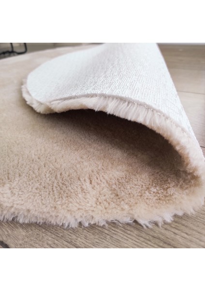 Yuvarlak Peluş Halı Pofuduk Puffy Kaymaz Taban Vizon
