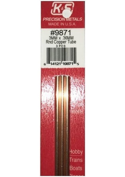 9871 Round Copper Tubes-3mm ODX.36MM WALLX300MM-3P