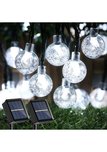 50 Led 7 Metre Kristal Beyaz Güneş Enerjili Led Işık Solar Bahçe Teras Balkon Ağaç Lambası Aydınlatması