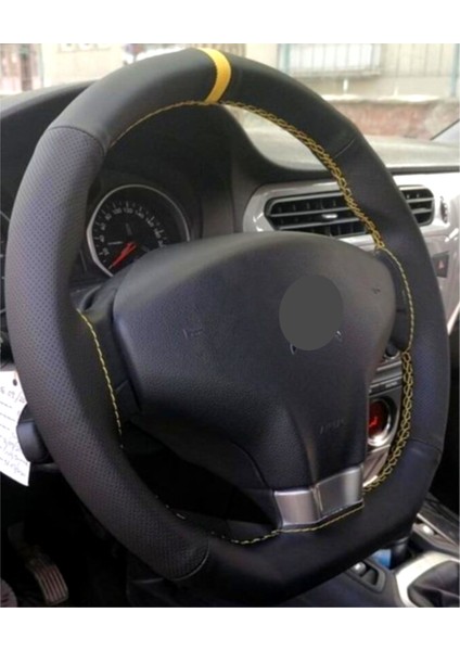 Citroen C Elysee Sarı Ipli Alkantra Noktalı Direksiyon Kılıfı