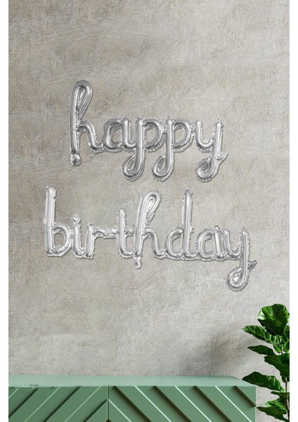 Happy Birthday El Yazısı Imza Folyo Balon Gümüş Renk Doğum Günü Parti Balonu