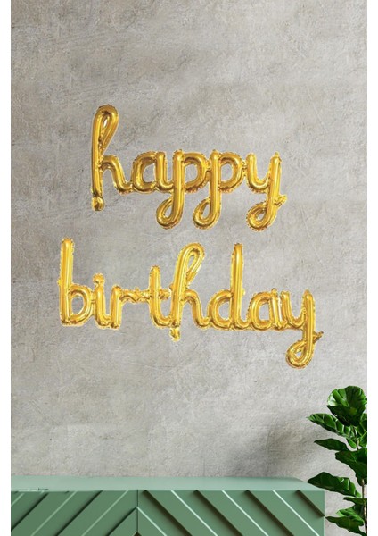 Happy Birthday El Yazısı Imza Folyo Balon Gold Renk Doğum Günü Parti Balonu