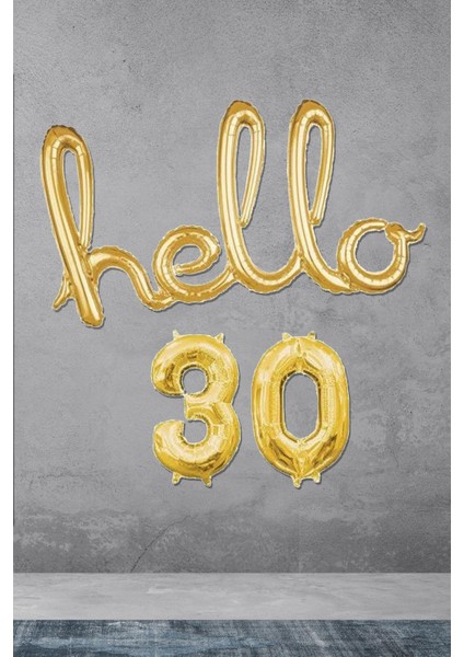 30 Yaş Doğum Günü Balonları - Hello 30 El Yazısı Gold Renk Folyo Balon