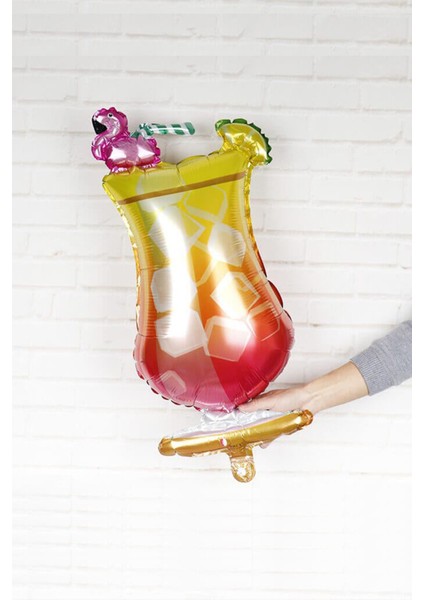 Kokteyl Kadeh Şeklinde Flamingo Detaylı Folyo Balon
