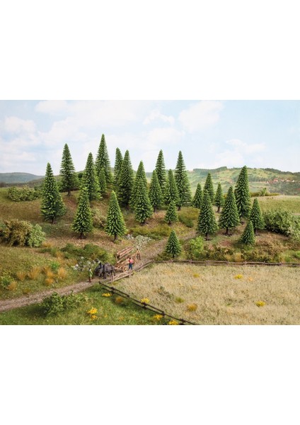 26825 Model Ladin Ağaçları, 25 Adet, 5-14 Cm. Diorama Malzemesi