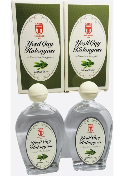 Yeşil Çay Kolonyası 80 Derece 200 ml Cam Şişe - 2'li Set