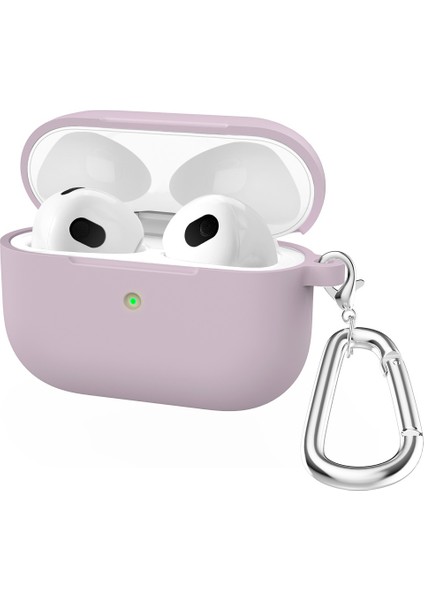 Apple Airpods 3 Için Karabinalı Silikon Koruyucu Kulaklık Kılıfı - Mor (Yurt Dışından)