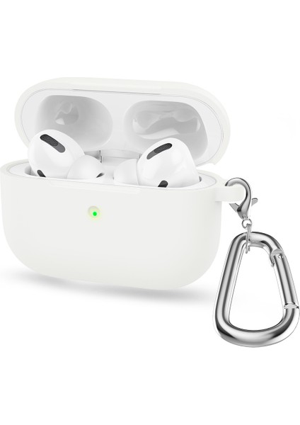 Apple Airpods 3 Için Karabinalı Silikon Koruyucu Kulaklık Kılıfı - Beyaz (Yurt Dışından)