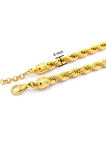 Altın Kaplama 6mm Kalın Burgu Halat Zincir ZN-131