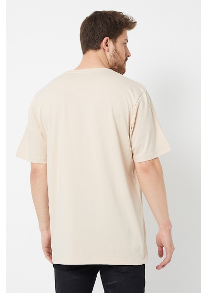 Bej Basic Erkek Bisiklet Yaka Long Kalıp Kısa Kollu T-Shirt fiyatları