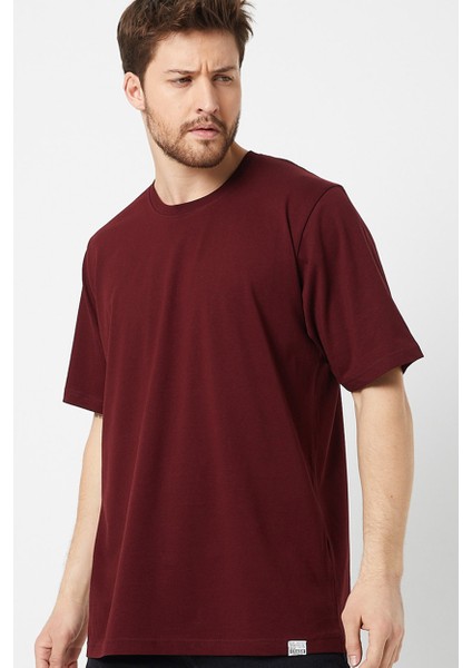 Bordo Basic Erkek Bisiklet Yaka Long Kalıp Kısa Kollu T-Shirt