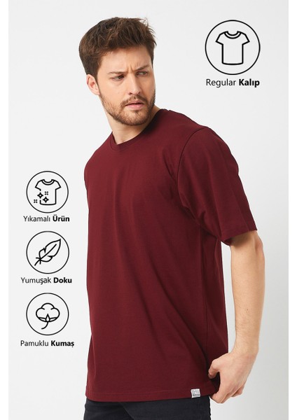 Bordo Basic Erkek Bisiklet Yaka Long Kalıp Kısa Kollu T-Shirt modelleri