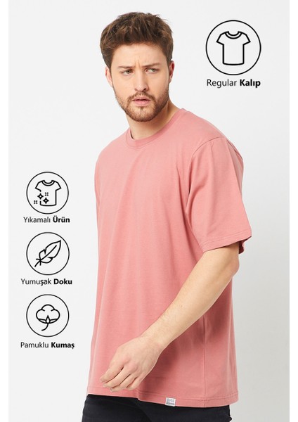 Gül Kurusu Basic Erkek Bisiklet Yaka Long Kalıp Kısa Kollu T-Shirt modelleri