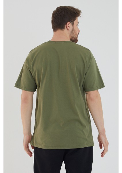 Haki Basic Erkek Bisiklet Yaka Long Kalıp Kısa Kollu T-Shirt fiyatları