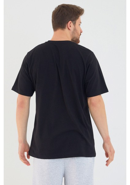 Siyah Basic Erkek Bisiklet Yaka Long Kalıp Kısa Kollu T-Shirt