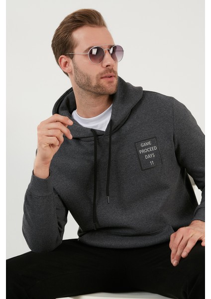 Slim Fit Baskılı Kapüşonlu Kanguru Cepli Pamuklu Sweat Erkek Sweat 5414015