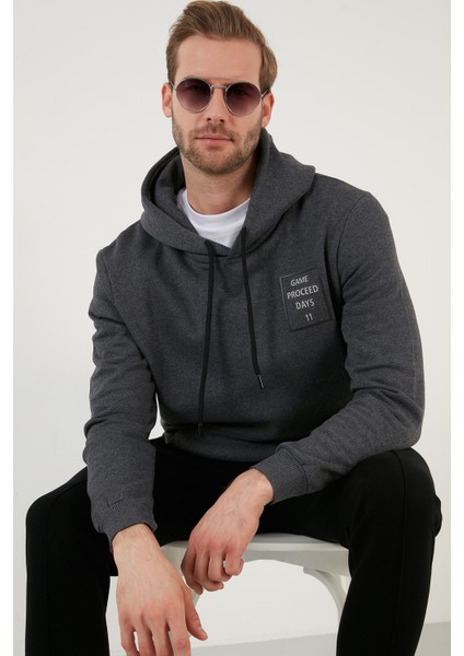 Slim Fit Baskılı Kapüşonlu Kanguru Cepli Pamuklu Sweat Erkek Sweat 5414015