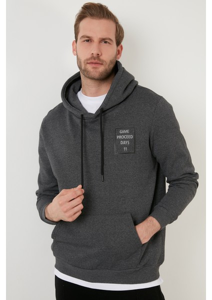 Slim Fit Baskılı Kapüşonlu Kanguru Cepli Pamuklu Sweat Erkek Sweat 5414015