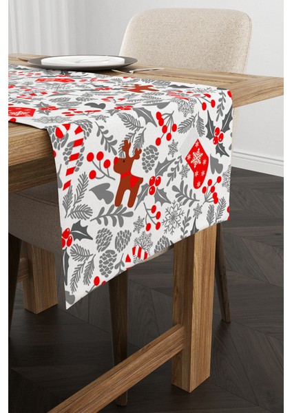 Kırmızı Gri Yılbaşı Temalı Dijital Baskılı Runner CGH918-RN fiyatları