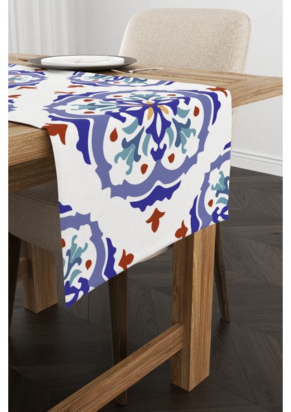 Beyaz Mavi Modern Etnik Karo Desenli Dijital Baskılı Runner CGH574-RN fiyatları