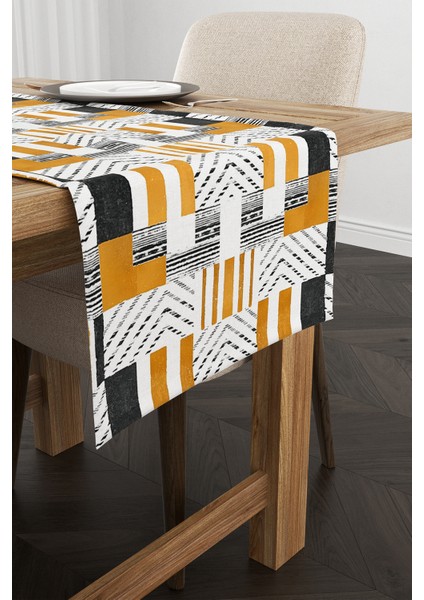 Sarı Gri Geometrik Modern Bohem Dijital Baskılı Runner CGH930-RN