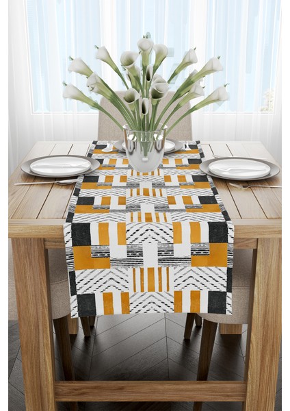 Sarı Gri Geometrik Modern Bohem Dijital Baskılı Runner CGH930-RN fiyatları