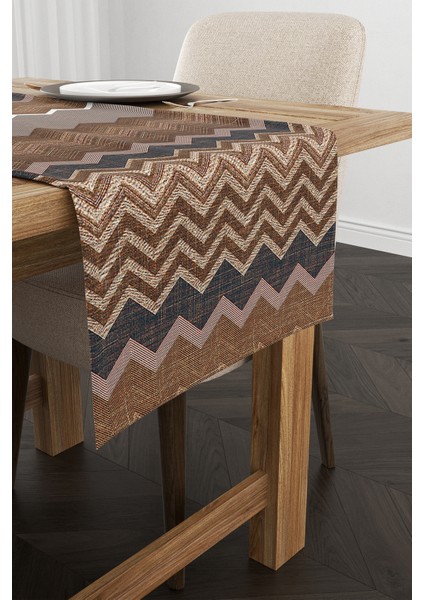 Kahverengi Etnik Zikzak Desenli Dijital Baskılı Runner CGH932-RN fiyatları