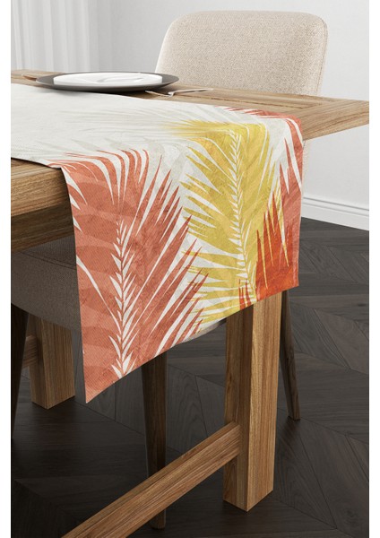 Turuncu Sarı Tropikal Yaprak Desenli Dijital Baskılı Runner CGH937-RN fiyatları