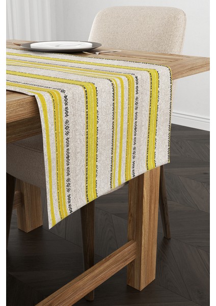 Sarı Krem Etnik Çizgili Desenli Desenli Dijital Baskılı Runner CGH942-RN fiyatları