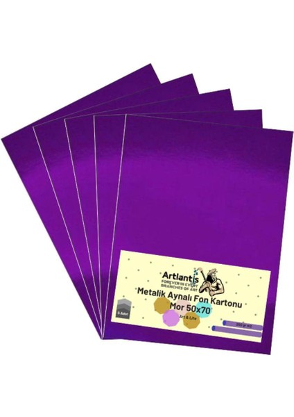 Mor 50X70 Metalik Aynalı Fon Kartonu 5 Adet 1 Paket Artlantis Aynalı Metalik Fon Kartonu
