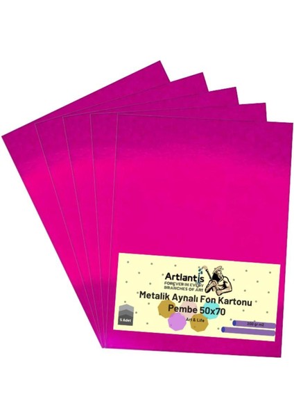 Pembe 50X70 Metalik Aynalı Fon Kartonu 5 Adet 1 Paket Artlantis Aynalı Metalik Fon Kartonu