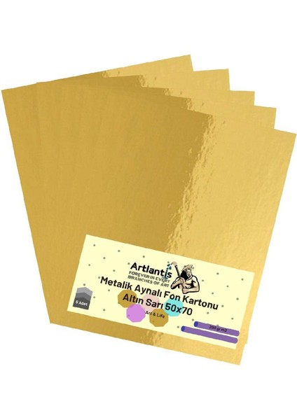 Altın Sarı 50X70 Metalik Aynalı Fon Kartonu 5 Adet 1 Paket Artlantis Aynalı Metalik Fon Kartonu