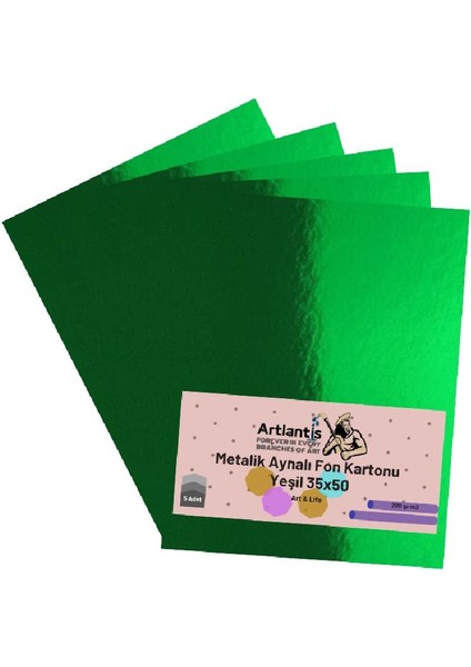 Yeşil 35X50 Metalik Aynalı Fon Kartonu 5 Adet 1 Paket Artlantis Aynalı Metalik Fon Kartonu