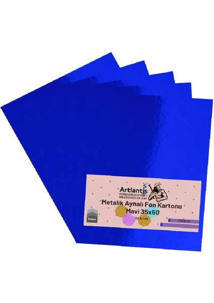 Mavi 35X50 Metalik Aynalı Fon Kartonu 5 Adet 1 Paket Artlantis Aynalı Metalik Fon Kartonu