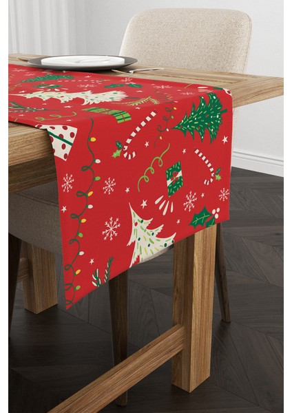 Kırmızı Yeşil Yılbaşı Temalı Dijital Baskılı Runner CGH297-RN