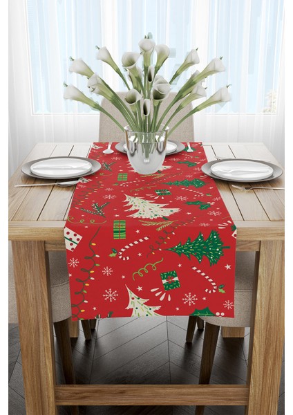 Kırmızı Yeşil Yılbaşı Temalı Dijital Baskılı Runner CGH297-RN fiyatları