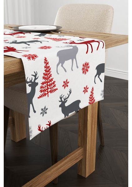 Kırmızı Gri Yılbaşı Temalı Dijital Baskılı Runner CGH797-RN