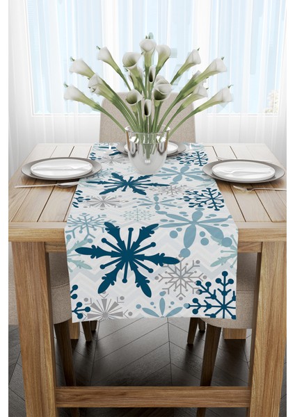 Beyaz Mavi Yılbaşı Temalı Dijital Baskılı Runner CGH818-RN