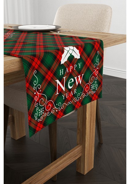 Kırmızı Yeşil Yılbaşı Temalı Ekose Desenli Dijital Baskılı Runner CGH910-RN fiyatları