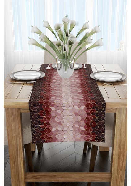 Kırmızı Altın Mozaik Desenli Dijital Baskılı Runner CGH926-RN