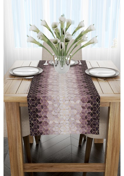 Mor Altın Mozaik Desenli Dijital Baskılı Runner CGH927-RN