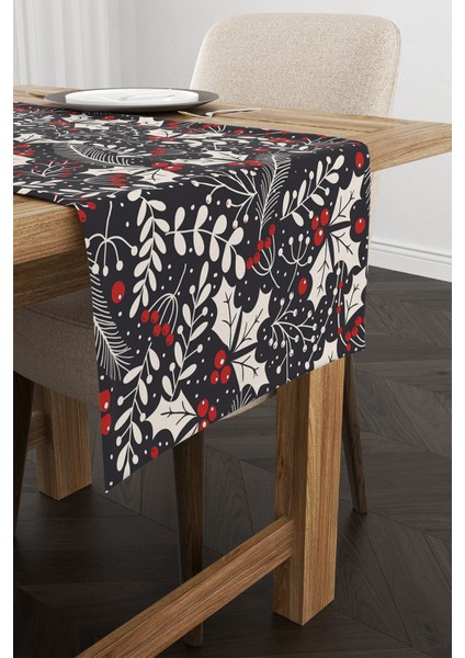 Kırmızı Gri Yılbaşı Temalı Dijital Baskılı Runner CGH290-RN