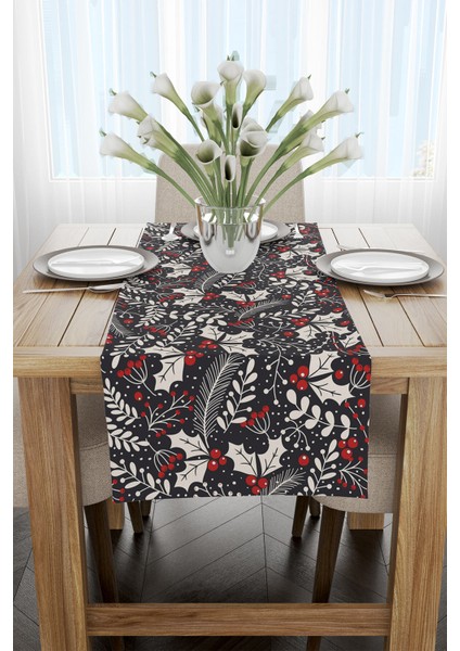 Kırmızı Gri Yılbaşı Temalı Dijital Baskılı Runner CGH290-RN fiyatları