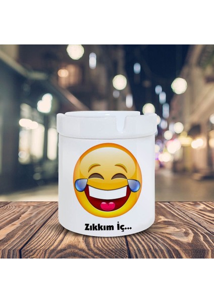 Zıkkım Iç Espirili Gülen Emoji Baskılı Küllük Kül TABLASI-70147