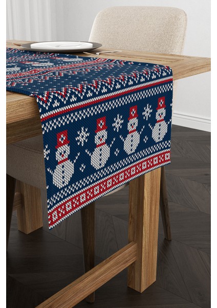 Mavi Kırmızı Yılbaşı Temalı Dijital Baskılı Runner CGH221-RN