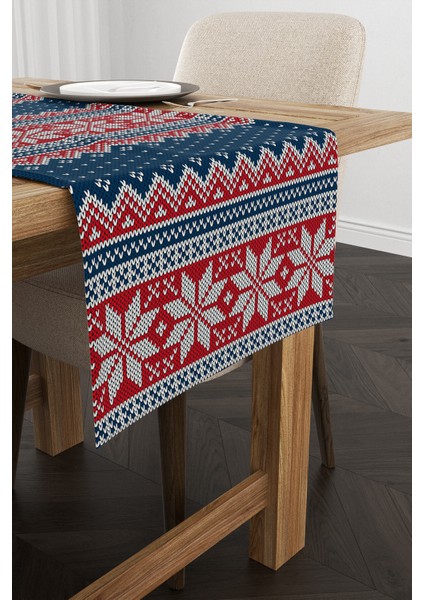 Mavi Kırmızı Yılbaşı Temalı Dijital Baskılı Runner CGH223-RN