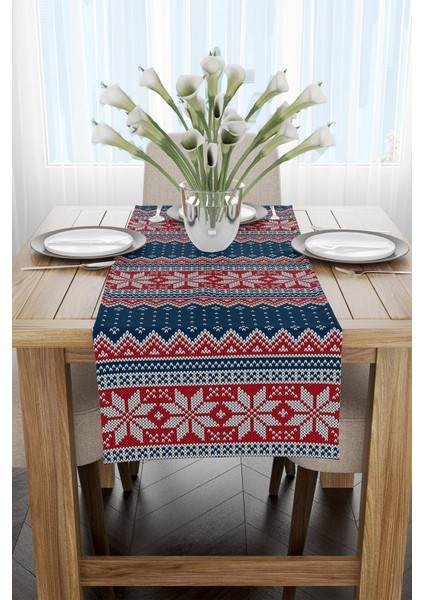 Mavi Kırmızı Yılbaşı Temalı Dijital Baskılı Runner CGH223-RN fiyatları