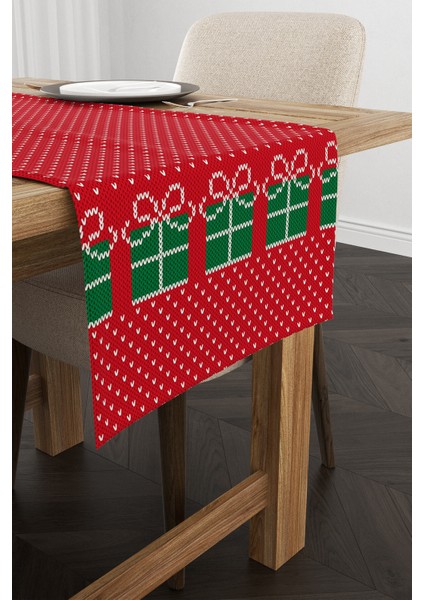 Kırmızı Yeşil Yılbaşı Temalı Dijital Baskılı Runner CGH225-RN